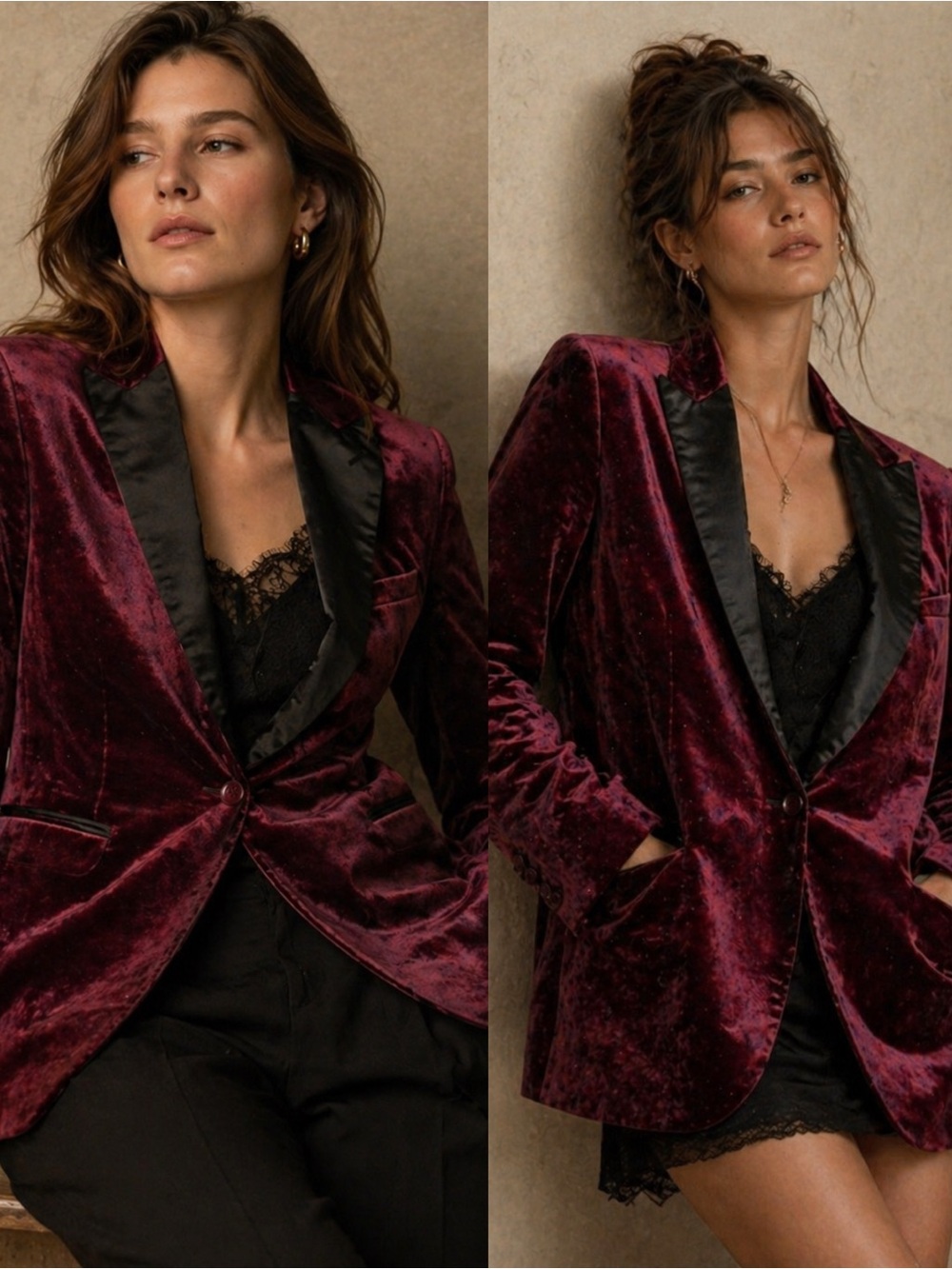 Burgundy Velvet Tuxedo Smoking Jacket